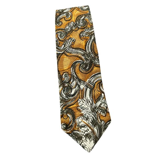 Vintage Joseph Abboud Gold Brown Baroque Design Mens Tie Silk Blend - Picture 1 of 7